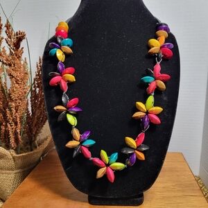 Colourful Wooden Bead Flower Necklace